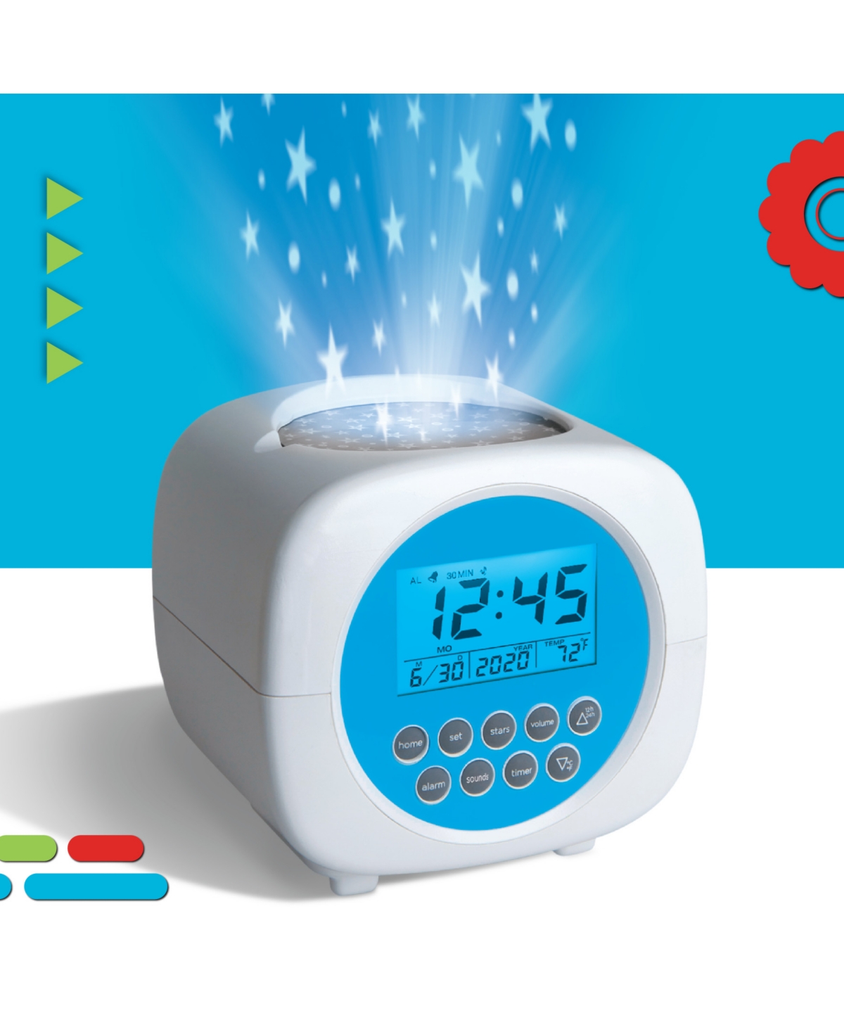 Discovery Moon & Stars Projection Alarm Clock & Sound Machine In White
