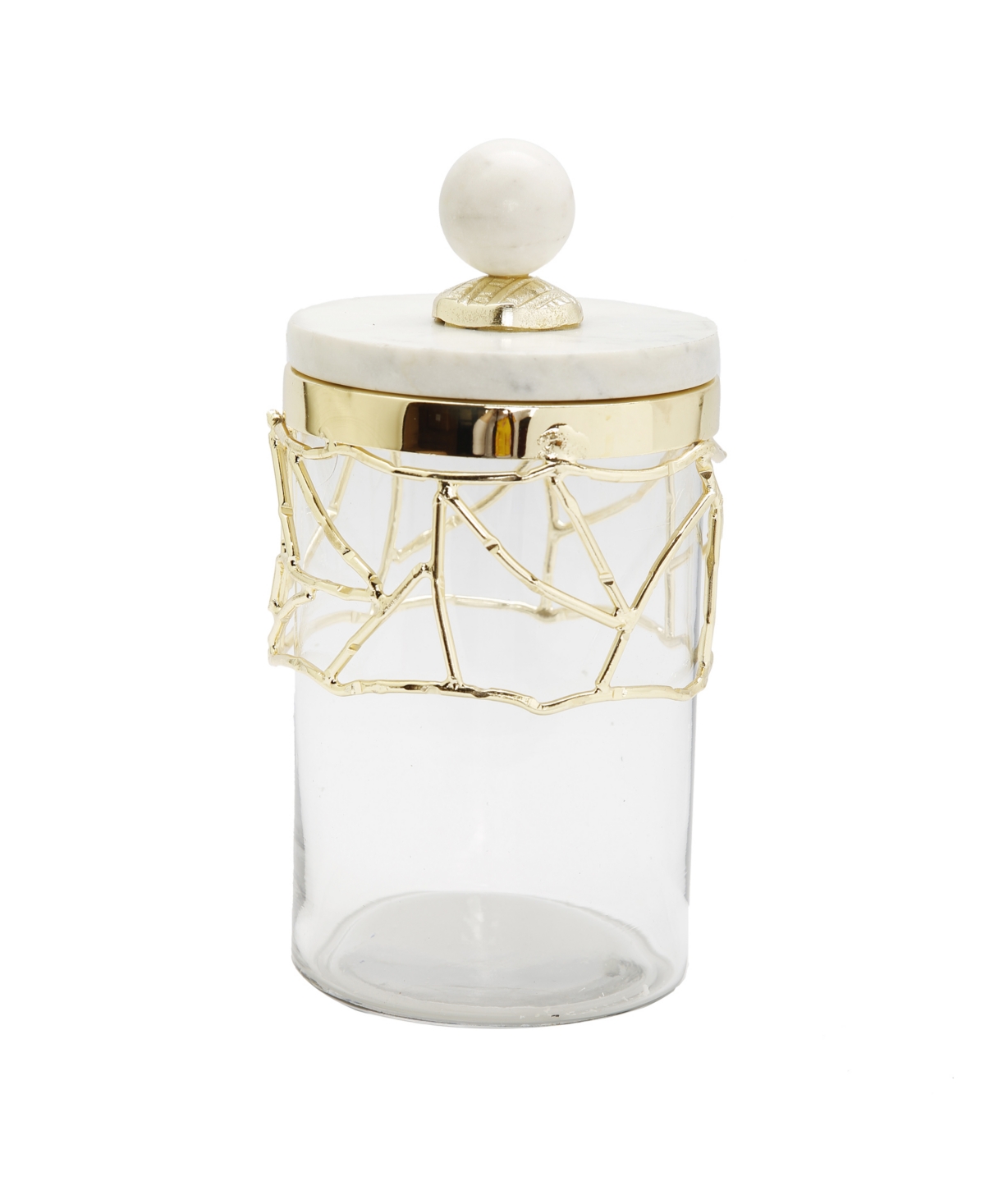 Glass Canister Mesh Design Set, Marble Lid Set, 2 Piece - Gold-Tone