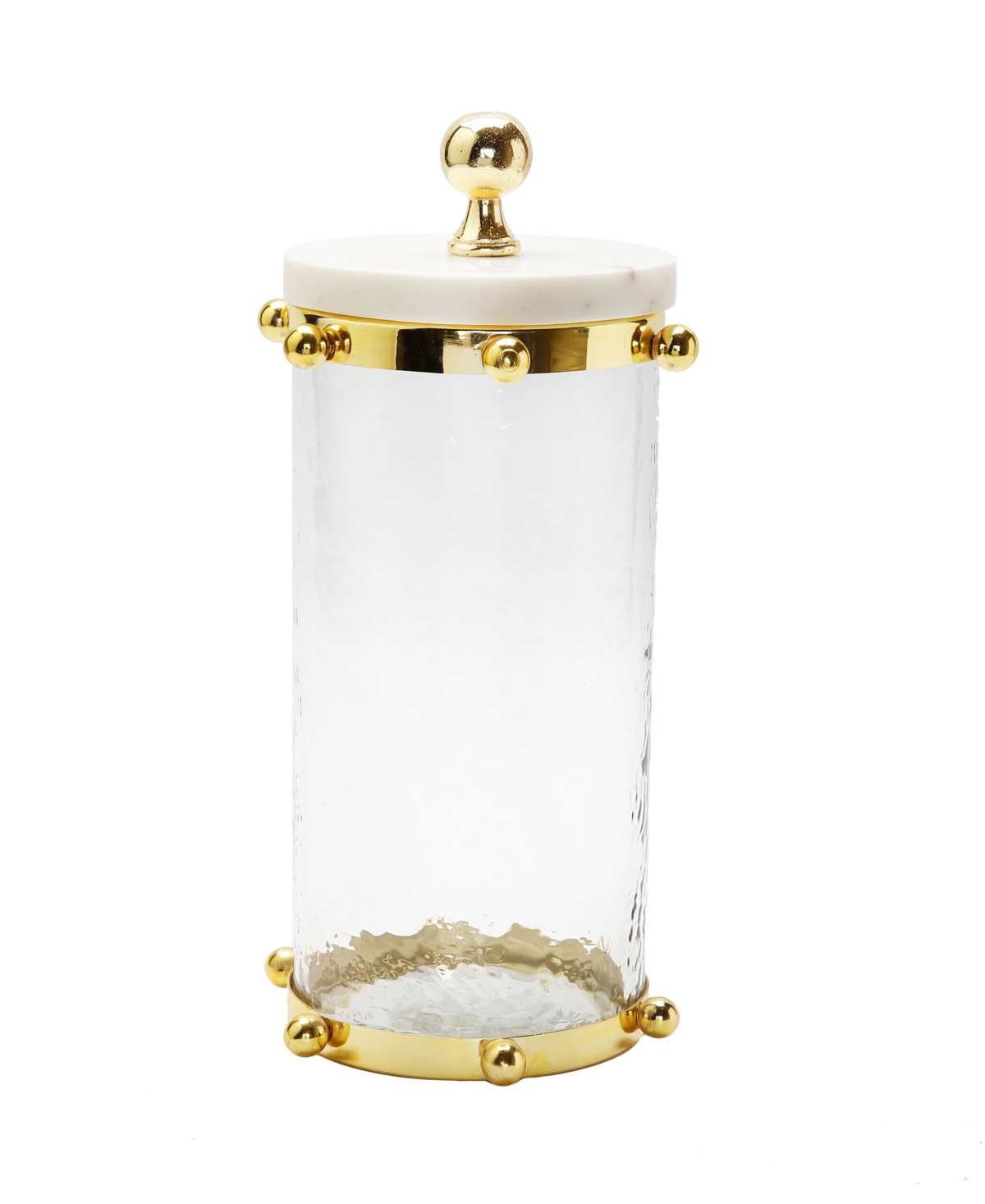 Hammered Glass Canister with Ball Design and Marble Cover Set, 2 Piece - Gold-Tone