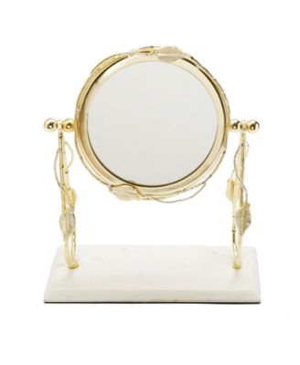 Table Mirror with Leaf Design Border and Marble Base, 5" x 14"