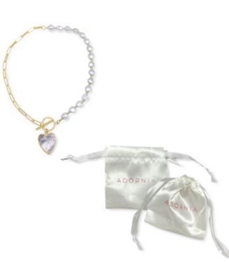 Imitation Pearl and Chain Heart Toggle Necklace