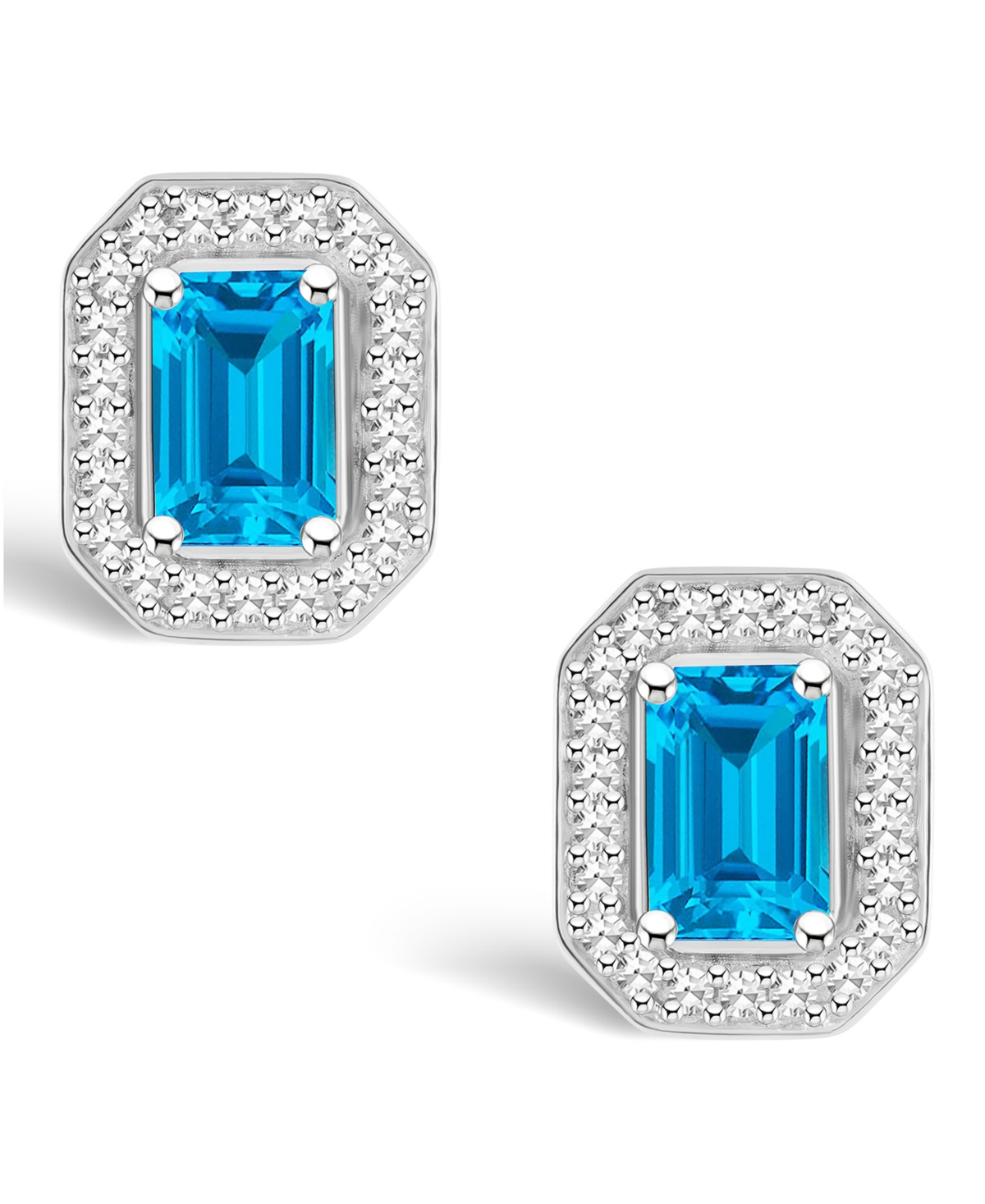 Macy's(1-2/5 ct. t.w.) and Diamond (1/5 ct. t.w.) Halo Studs in Sterling Silver - Blue Topaz