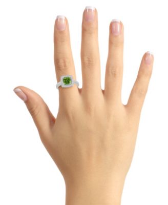 Peridot (1-1/2 ct. t.w.) and Diamond (1/4 ct. t.w.) Halo Ring in Sterling Silver