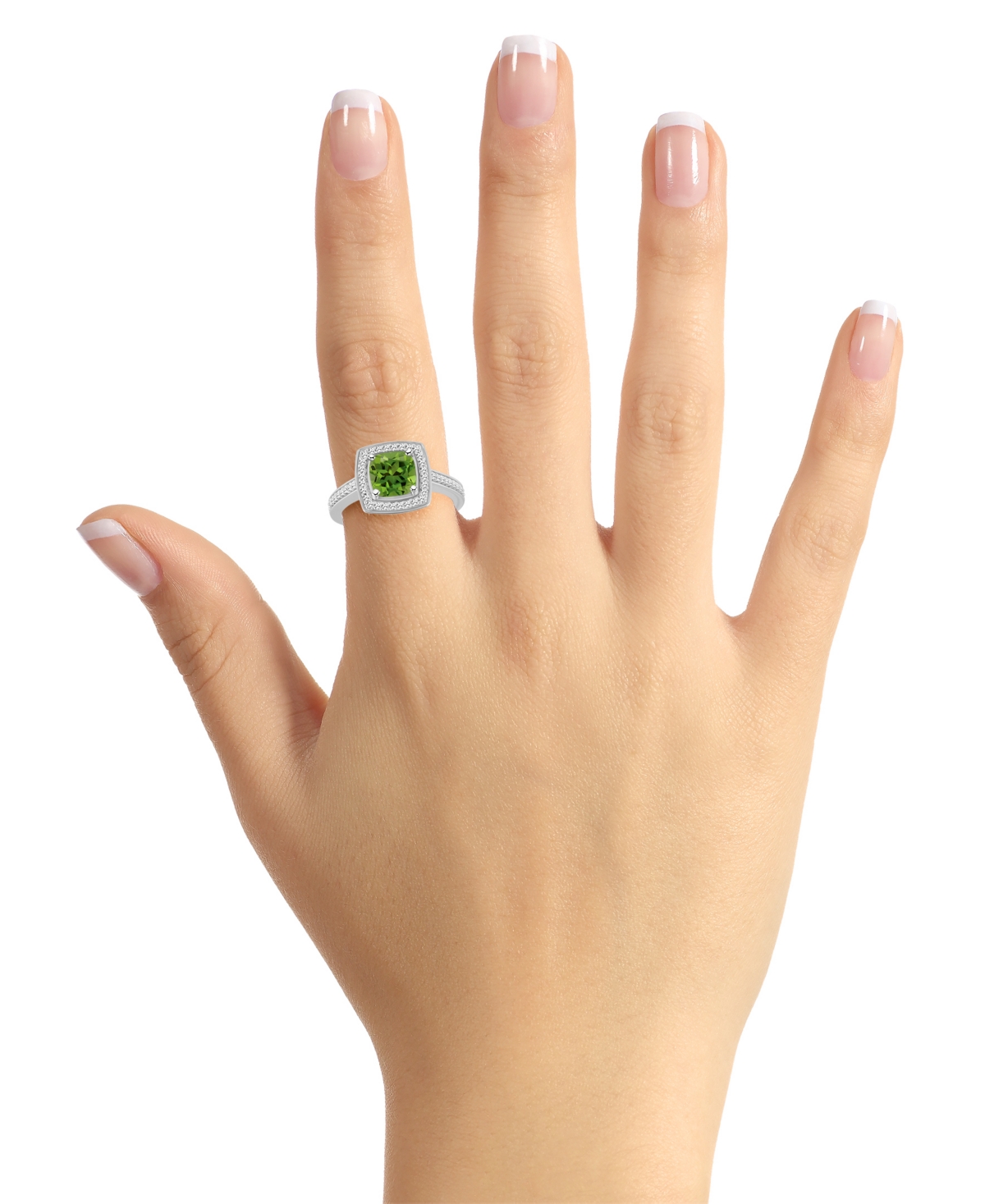 Macy's(1-1/2 ct. t.w.) and Diamond (1/4 ct. t.w.) Halo Ring in Sterling Silver - Peridot