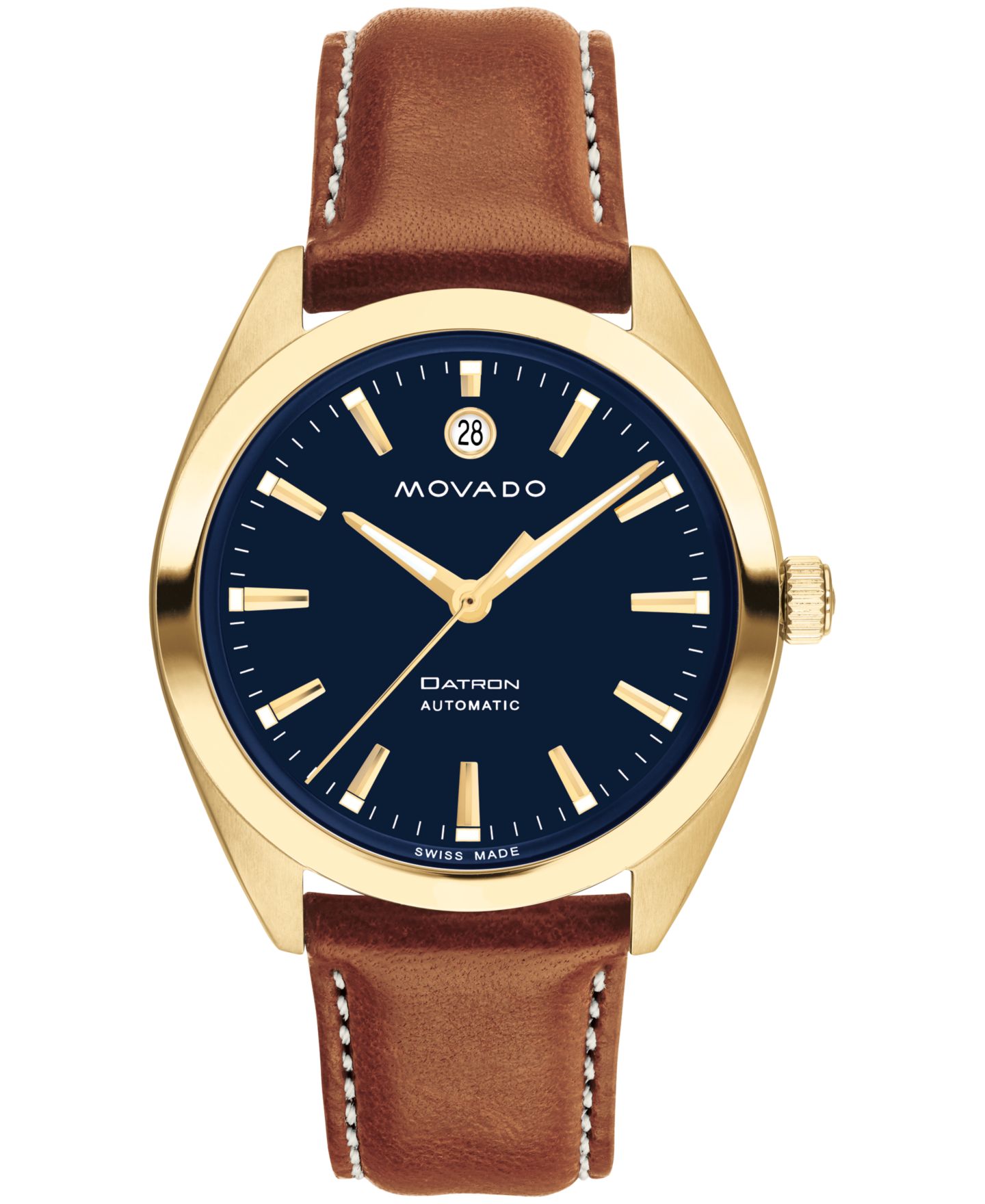Мужские часы Movado Heritage Datron Swiss Automatic Cognac Genuine Leather Strap Watch 40mm — фото 1