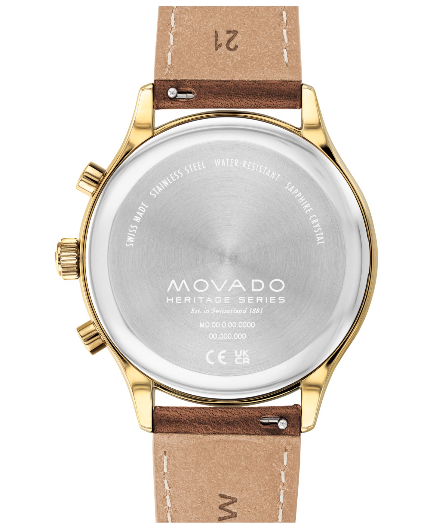Мужские часы Movado Heritage Calendoplan Swiss Quartz Chronograph Cognac Genuine Leather Strap Watch 43mm — фото 2