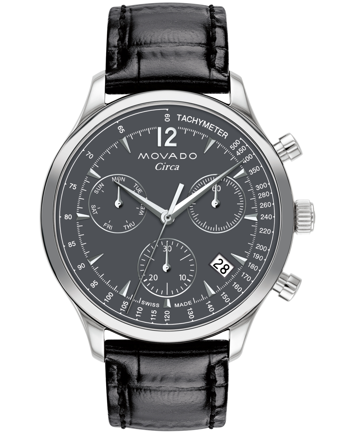 Shop Movado Men's Heritage Circa Swiss Quartz Chronograph Black Genuine Leather Strap Watch 43mm