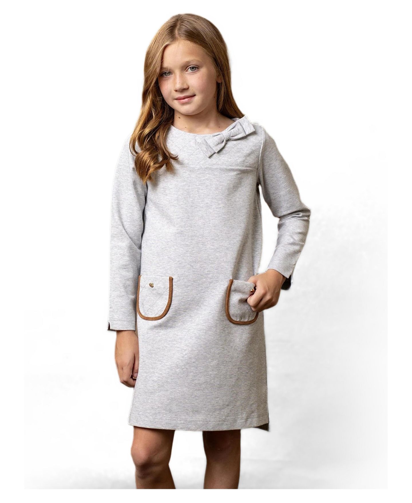 Платье Hope & Henry Long Sleeve Quilted Ponte Riding для девочек-малышей, цвет: Серый меланжевый — фото 2
