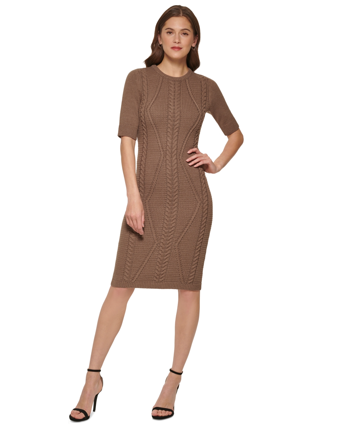 DKNY CABLE-KNIT SHORT-SLEEVE SWEATER DRESS