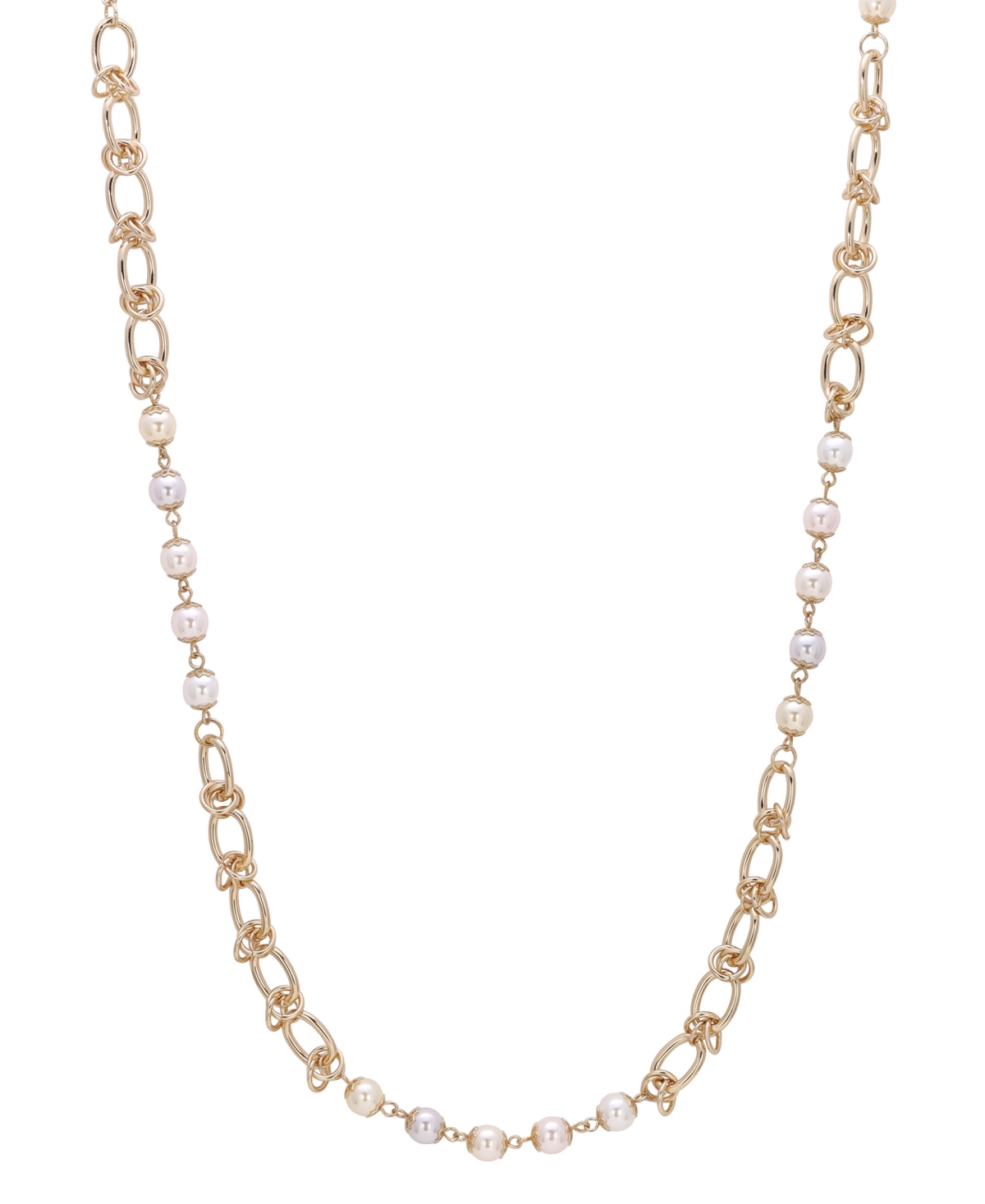 2028 Gold-tone Multi-color Imitation Pearl Chain Strand Necklace In White