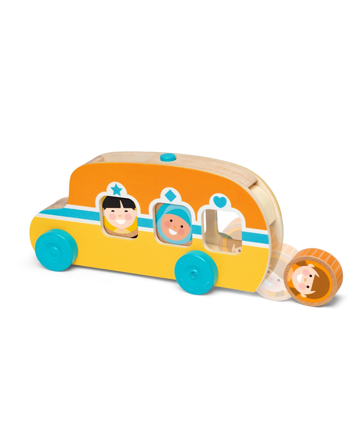 Melissa & Doug Kids' Go Tots Wooden Roll Ride Bus With 3 Disks, Set Of 4 In Multi