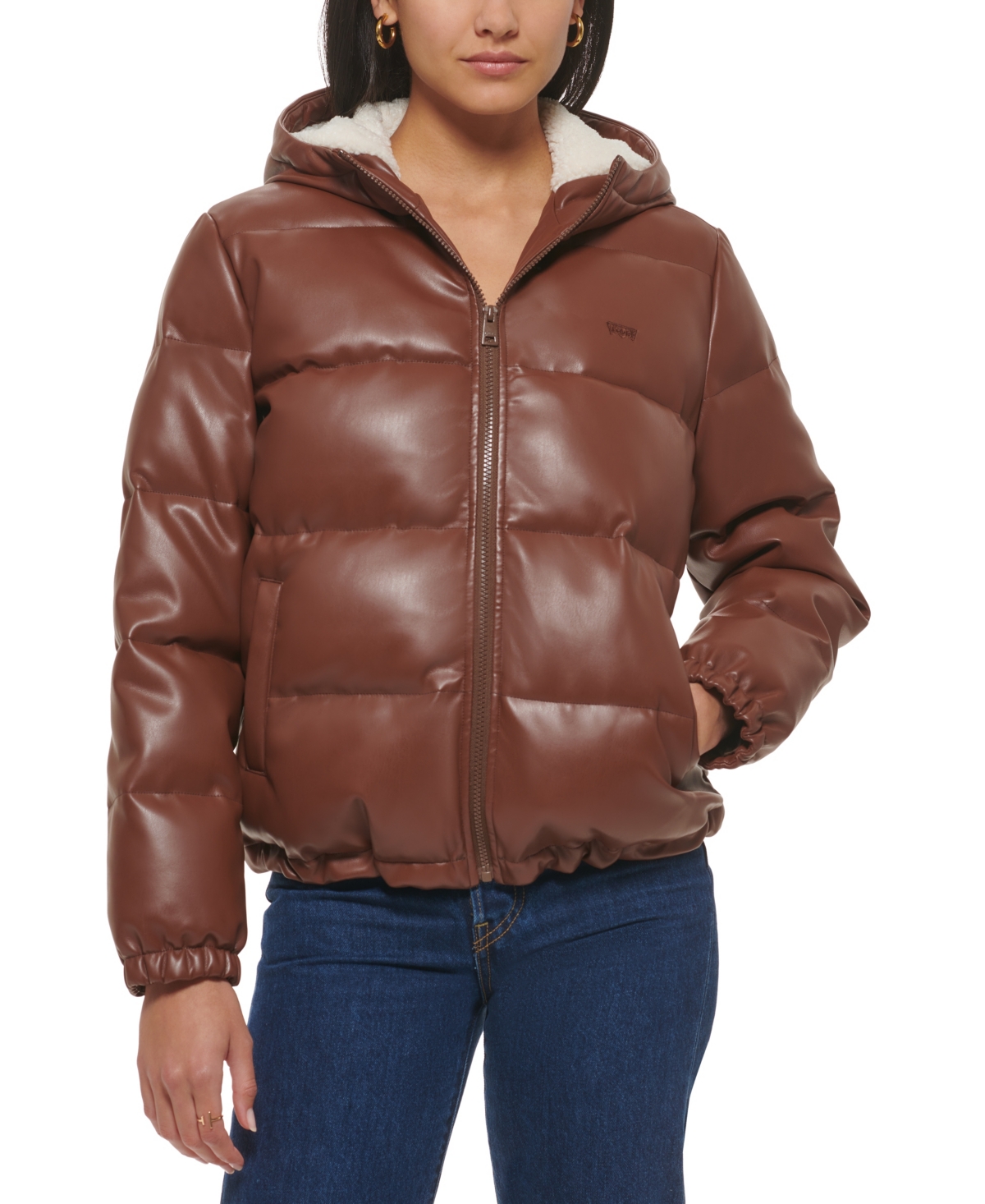 Levi's Women's Leather Hooded Puffer Coat