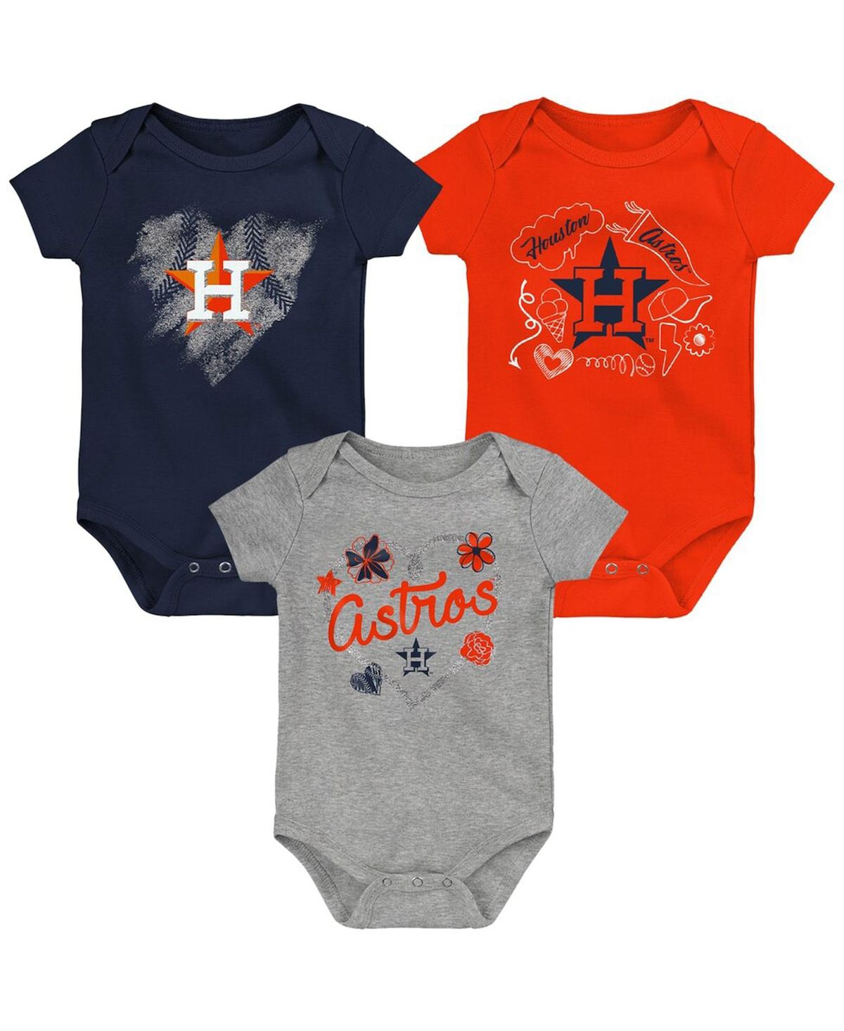 Outerstuff Babies' Infant Boys And Girls Navy, Orange, Gray Houston Astros Batter Up 3-pack Bodysuit Set In Navy,orange,gray