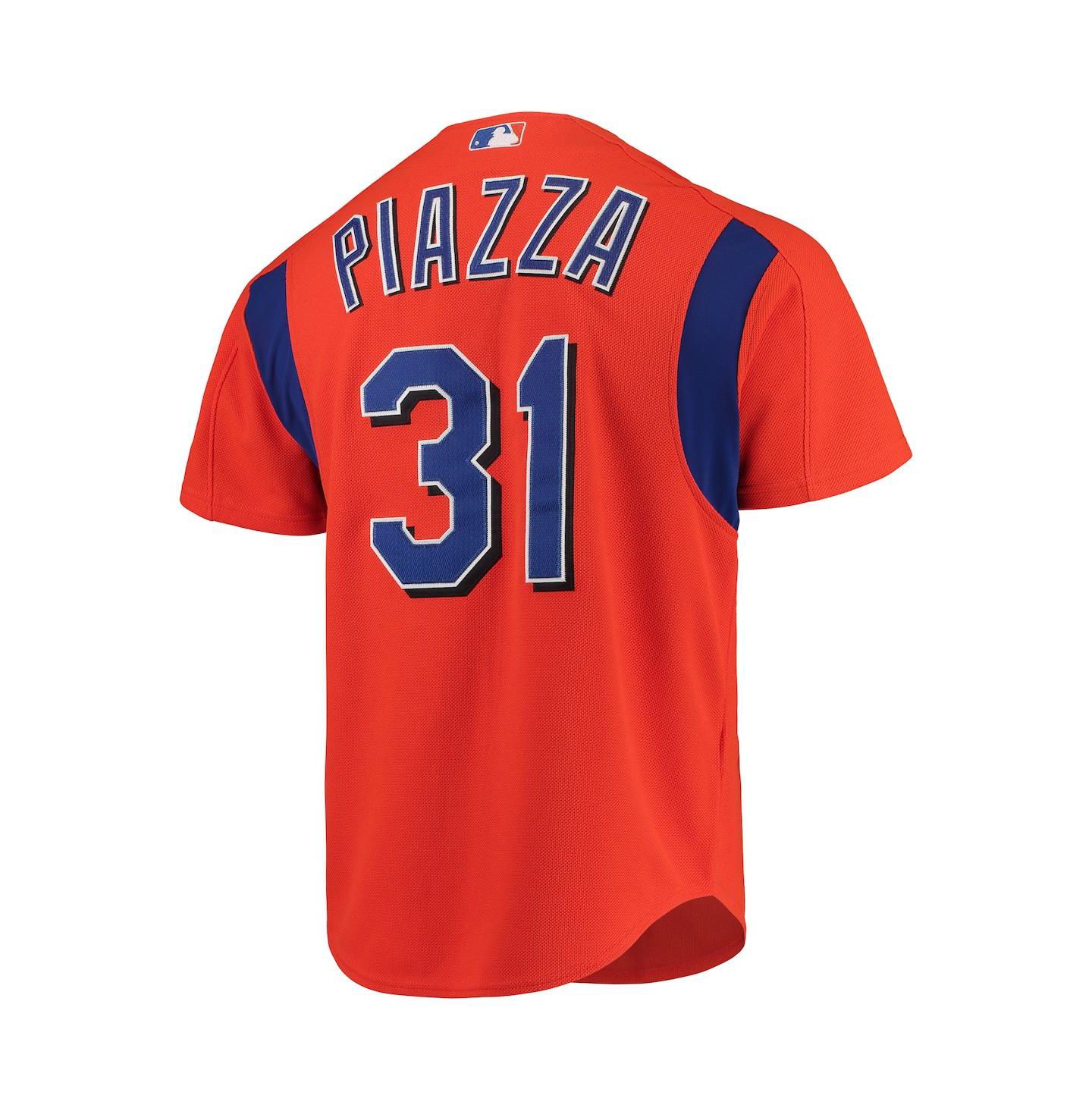 Мужской топ Mitchell & Ness Mike Piazza Orange New York Mets Cooperstown Collection Mesh Batting Practice Jersey — фото 4