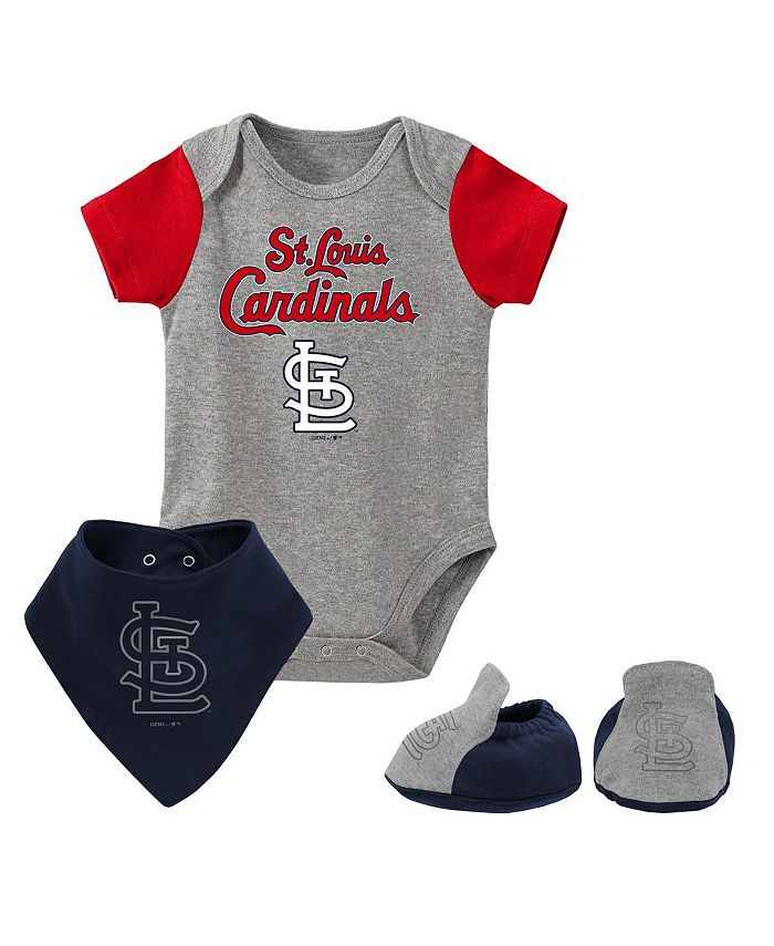 Outerstuff Newborn and Infant Boys and Girls Heathered Gray St. Louis  Cardinals Three-Piece Bodysuit Bib and Bootie Set - Macy's