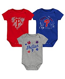Infant Boys and Girls Red, Royal, Gray Philadelphia Phillies Batter Up 3-Pack Bodysuit Set