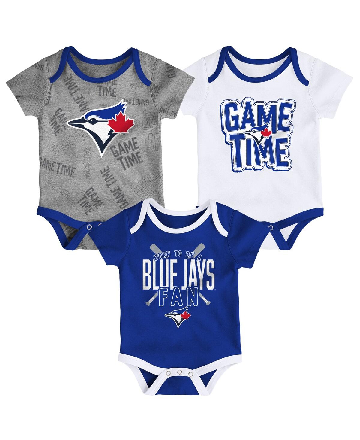 Shop Outerstuff Newborn And Infant Boys And Girls Toronto Blue Jays Royal, White, Heathered Gray Game Time Three-pie In Royal,white,heathered Gray