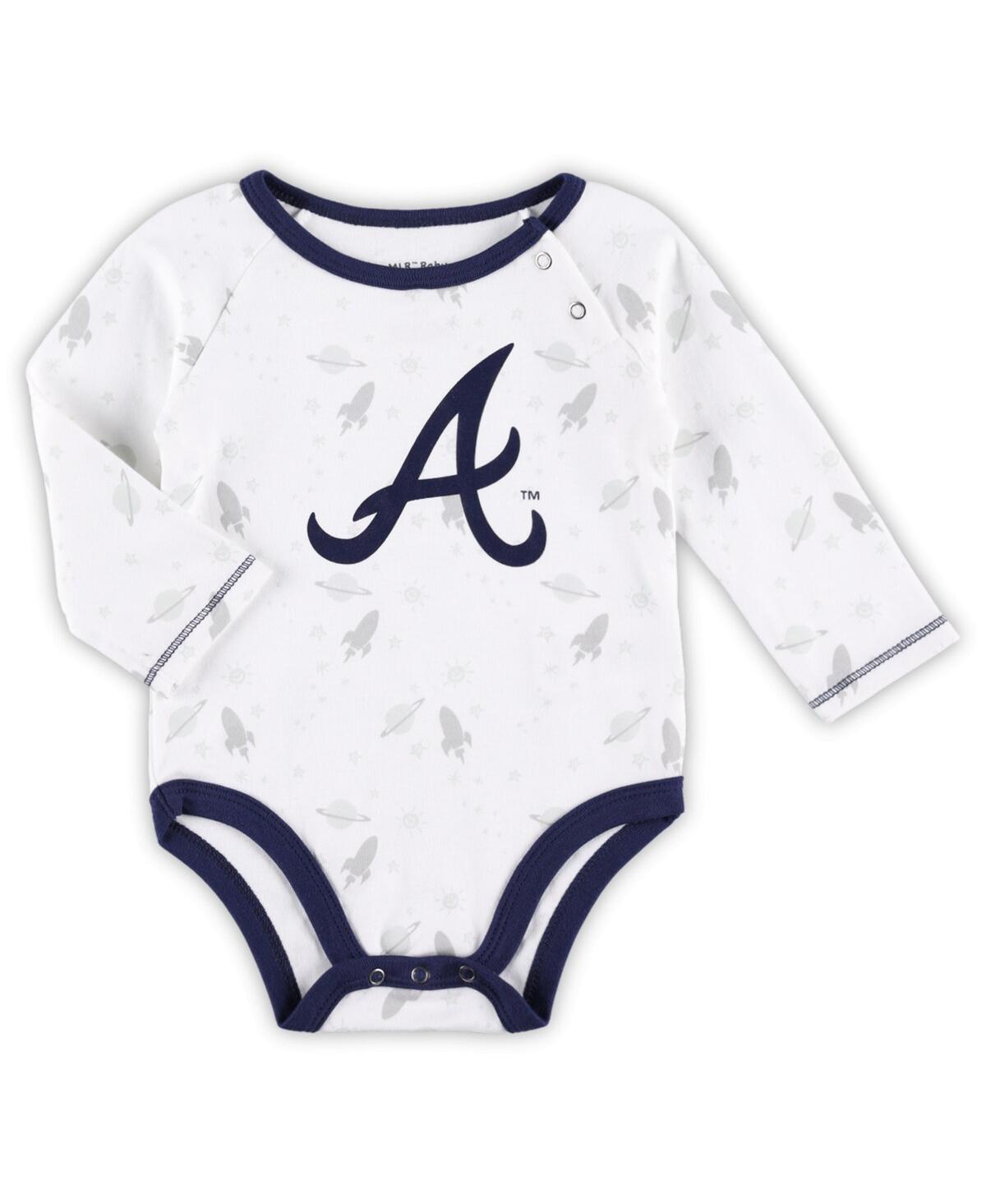 Shop Outerstuff Newborn And Infant Boys And Girls Navy, White Atlanta Braves Dream Team Bodysuit Hat And Footed Pant In Navy,white