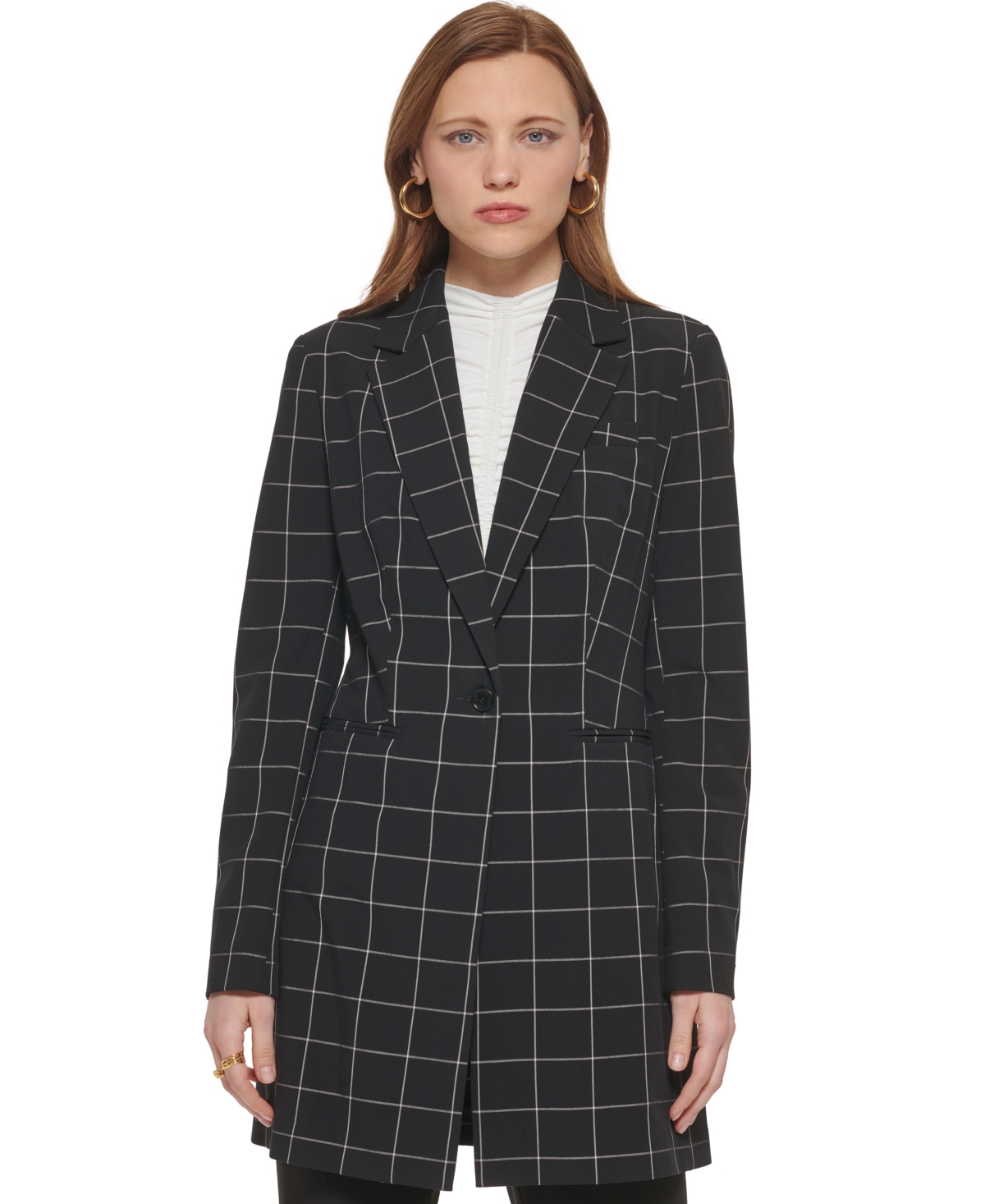 Calvin Klein Women's Windowpane One Button Topper Jacket