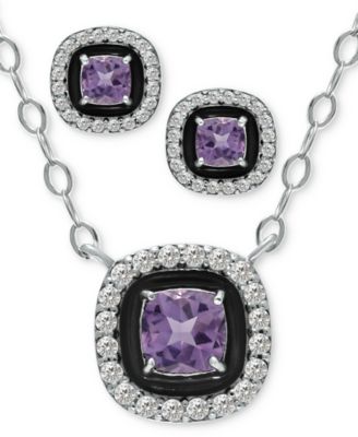 2-Pc. Set Blue Topaz, Cubic Zirconia & Enamel Pendant Necklace & Matching Stud Earrings, Created for Macy's