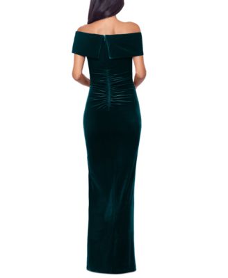 Women's Velvet Off-The-Shoulder Leg-Slit Gown