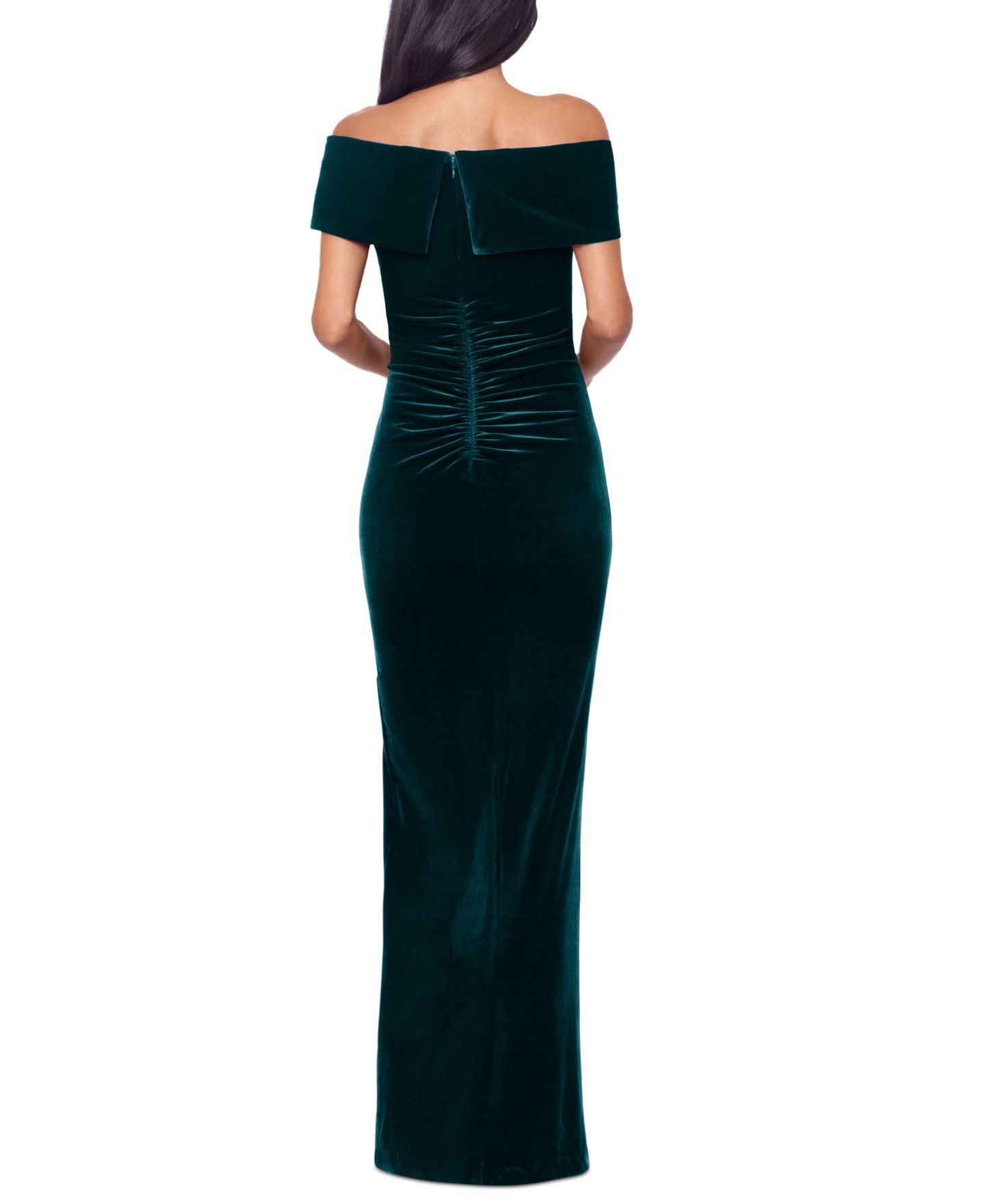 Женские платья XSCAPE Velvet Off-The-Shoulder Leg-Slit Gown, цвет: Бордовый — фото 5