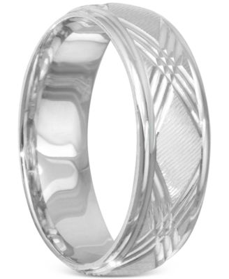 Men's X Engraved Band in 14k White Gold