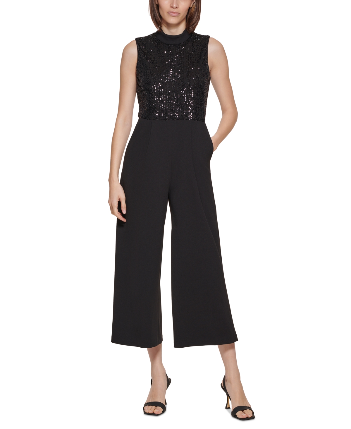 Calvin Klein Sequin Sleeveless Cropped Jumpsuit