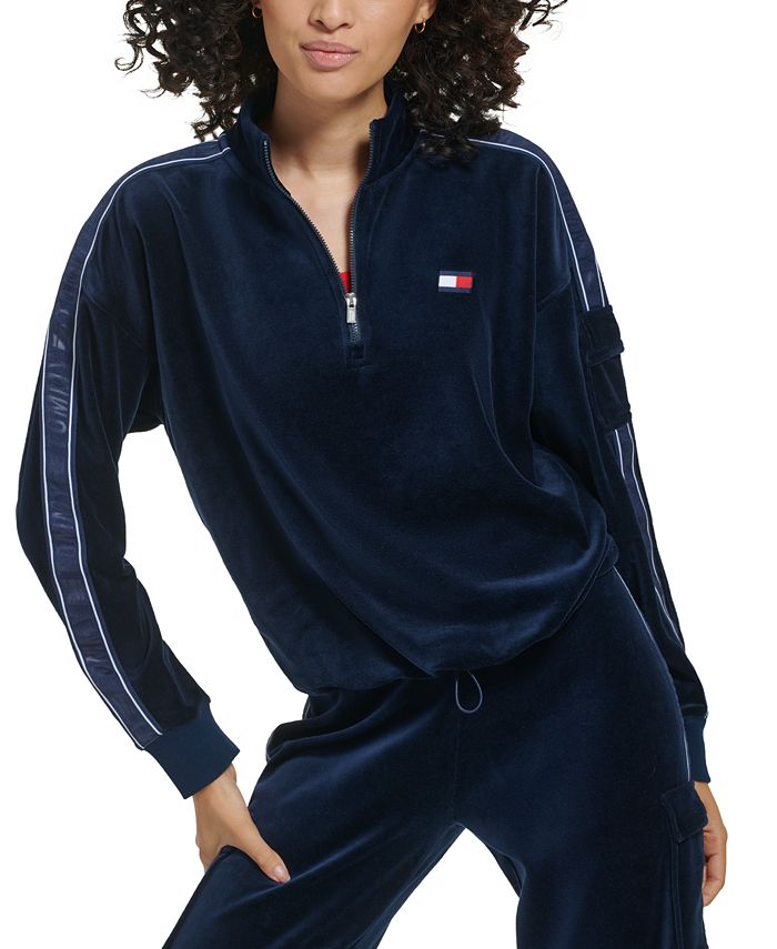 Tommy Hilfiger Velour Cropped Half-Zip Pullover Macy's