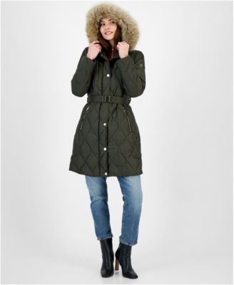 MICHAEL Michael Kors Women's Quilted Faux-Fur-Trim Hooded Puffer Coat