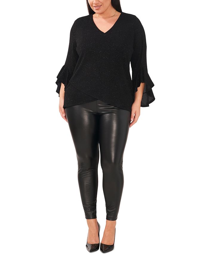 MSK Plus Size Glitter BellSleeve VNeck Knit Top Macy's