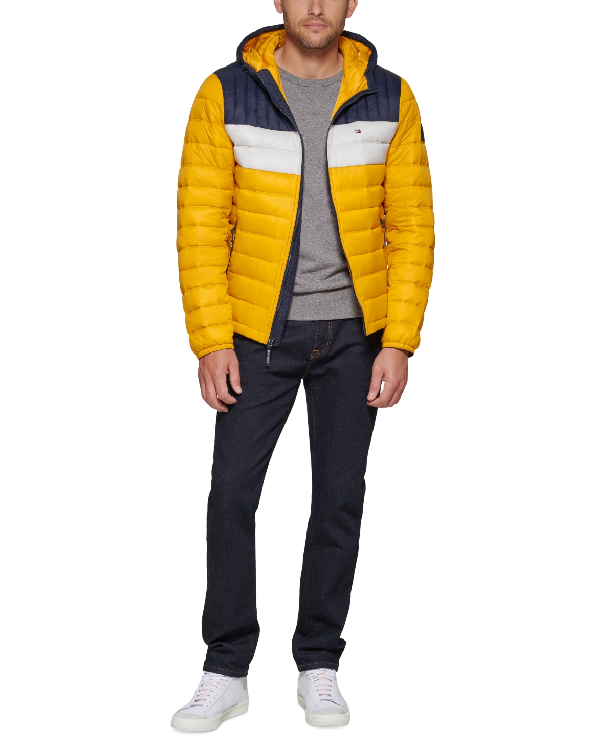 Tommy Hilfiger Men's Quilted Color Blocked Hooded Puffer Jacket