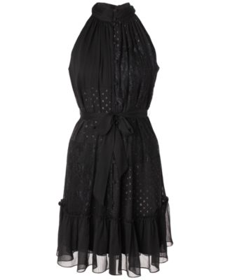Taylor - Women's Lace-Trim Belted Halter Dress