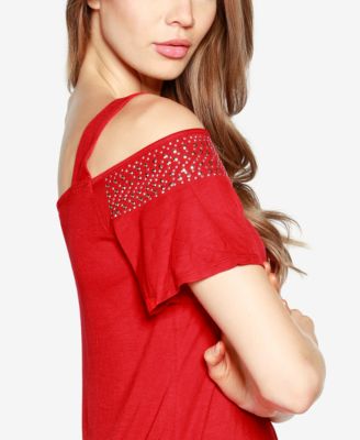 Women's Embellished Cold-Shoulder Top