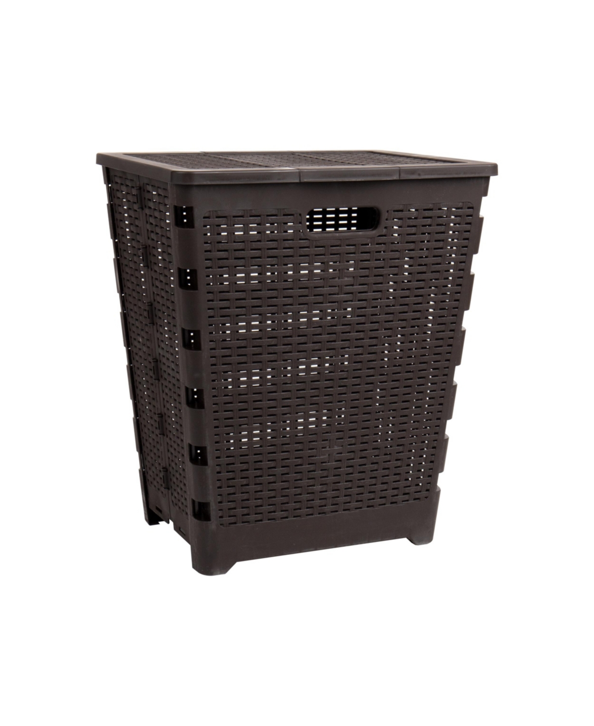 Basket Collection, Foldable Laundry Hamper, 61 Liter 15Kg/33Lbs Capacity, Attached Hinged Lid - Brown