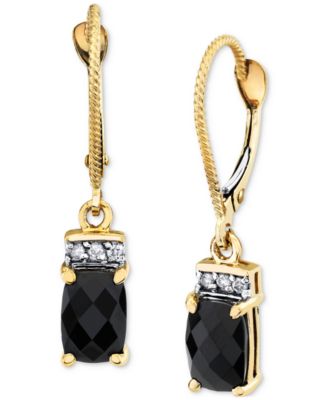 Macy's - Onyx & Diamond Accent Leverback Drop Earrings in 14k Gold