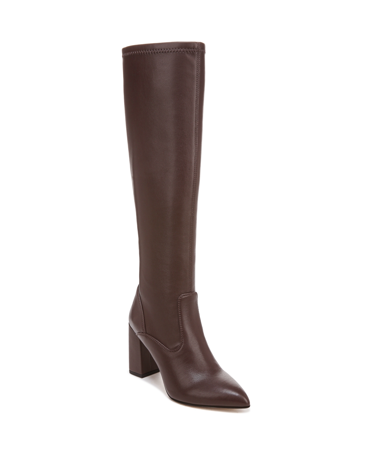 Women's Katherine Block Heel Pointed Toe Knee High Boots - Black Faux Leather