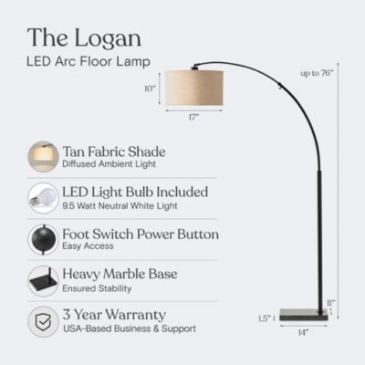 Logan Contemporary Arc LED Floor Lamp with Marble Base (76")