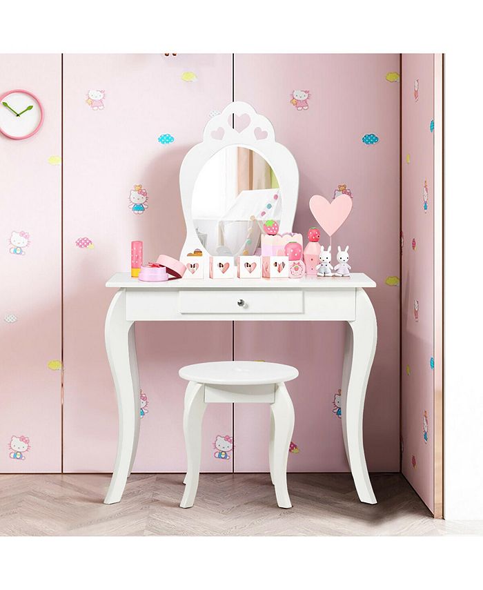 Costway Kids Vanity Set Princess Makeup Dressing Play Table Set Macy's