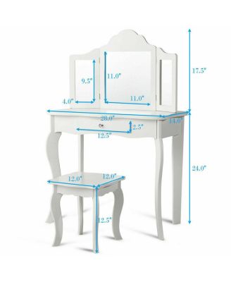 Vanity Table Set Makeup Dressing Table Kids Stool Mirror