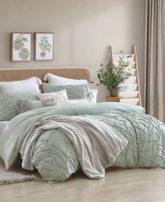 Chenille Rose Green 3 Piece Comforter Set, Full/Queen