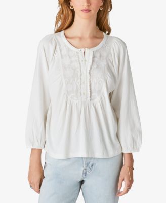 Lucky Brand - Women's Embroidered Long-Sleeve Top