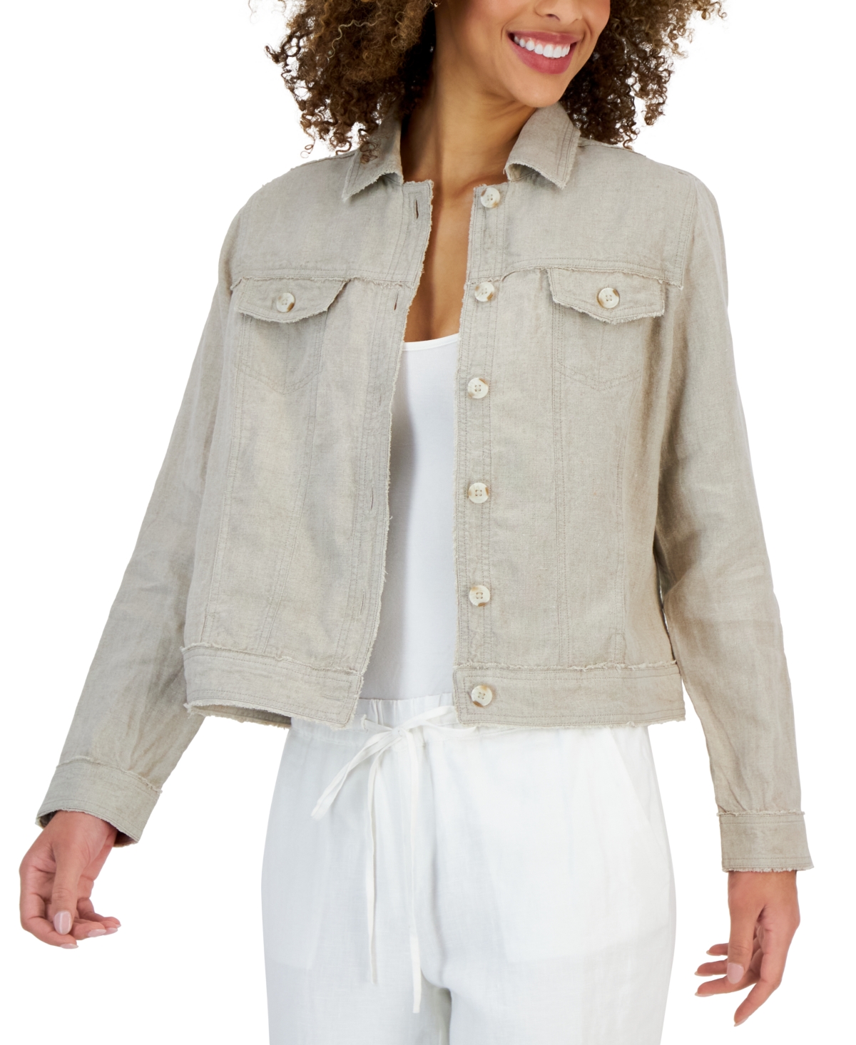 Charter Club Women's 100% Linen Jacket, Created For Macy's In Cc Flax