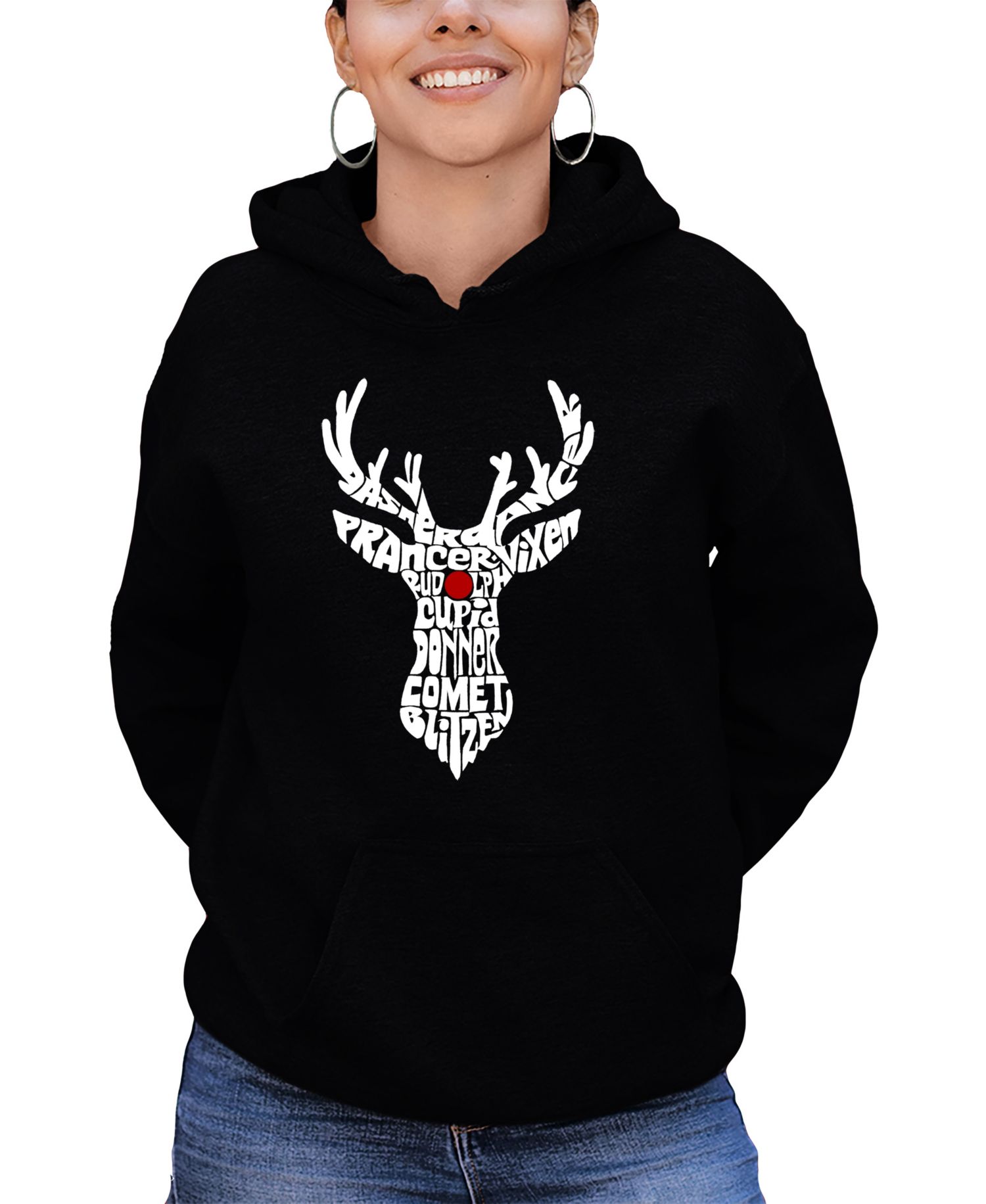 Women's Santa's Reindeer Word Art Hooded Sweatshirt