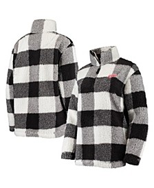 Women's Black and White Detroit Red Wings Plaid Sherpa Quarter-Zip Jacket