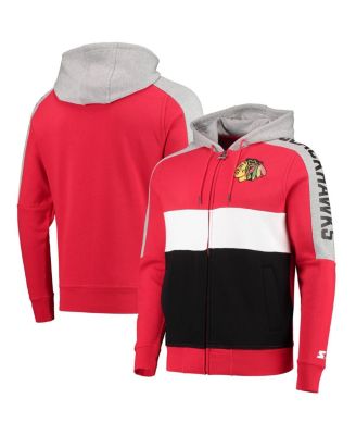 Men's Red and Black Chicago Blackhawks Playoffs Color Block Full-Zip Hoodie