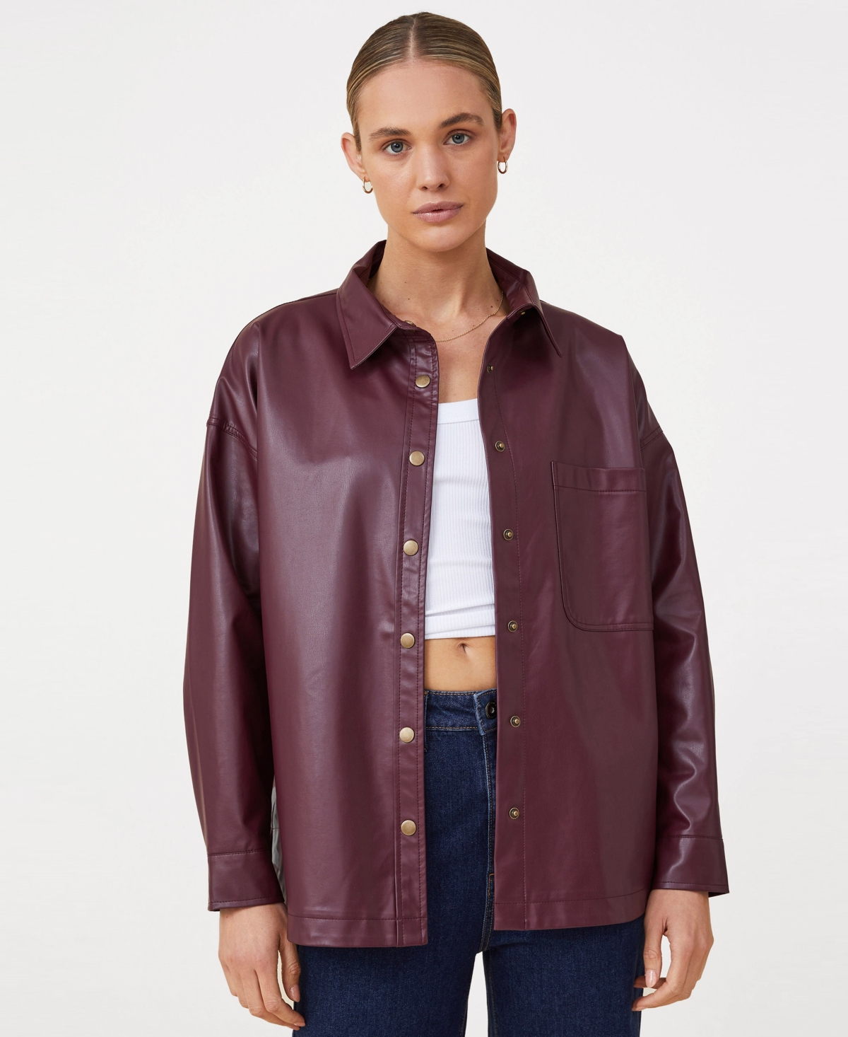 Cotton On Women's Faux Leather Shirt In Purple Brown