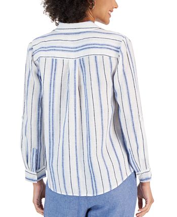 Charter Club Women's Linen Metallic-Stripe Shirt, Created for Macy's ...