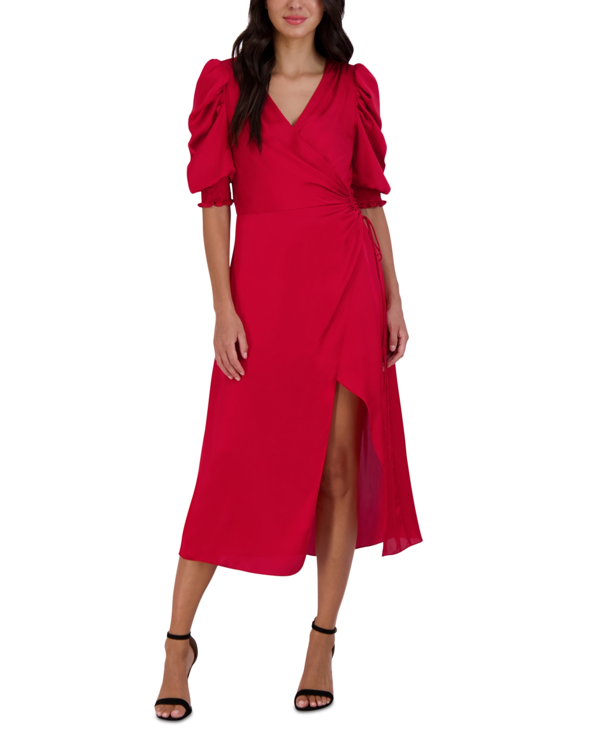 julia jordan Women's Faux-Wrap Puffed-Sleeve Dress
