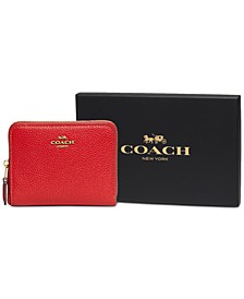 Polished Pebble Leather Small Zip Around Wallet with box